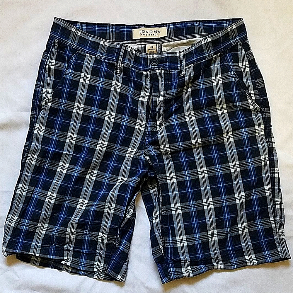 100% cotton, plaid shorts.